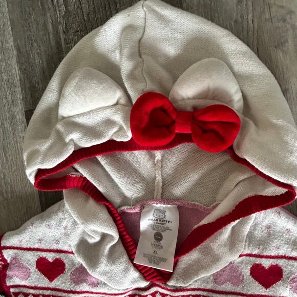 Hello Kitty Holidays Sweater Hoodie Size XL Fair Isle Pink & Red Hooded Pullover - Picture 3 of 4